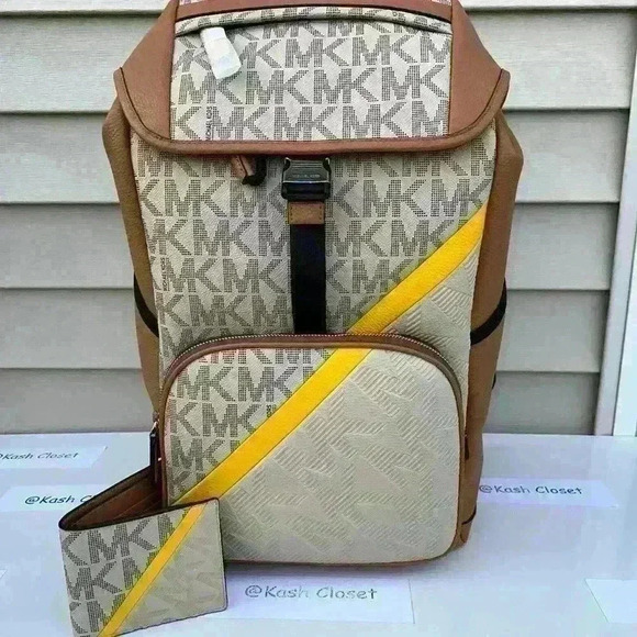 Michael Kors Backpack Mens Cooper Logo Stripe Bag & Wallet Bundle Set Chino main image 9